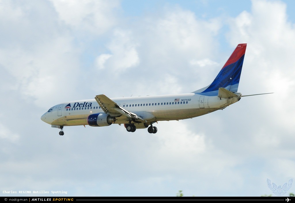N3755D · Boeing 737-800, Delta Air Lines, Martinique – Aimé Césaire