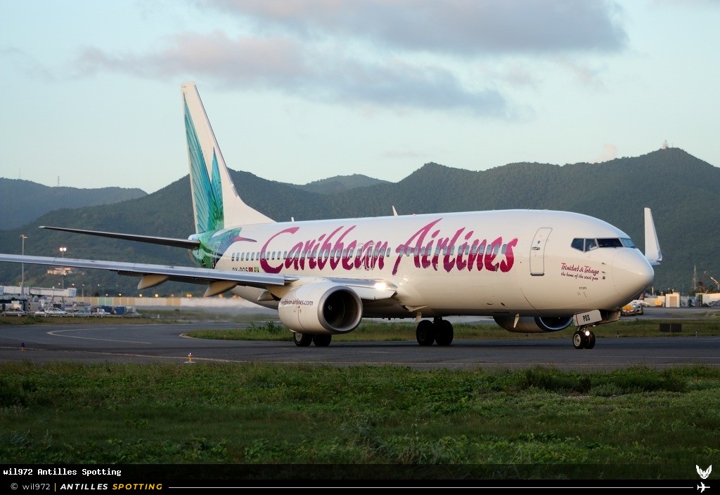 9Y-POS · Boeing 737-800, Caribbean Airlines, Sint Maarten – Princess Juliana