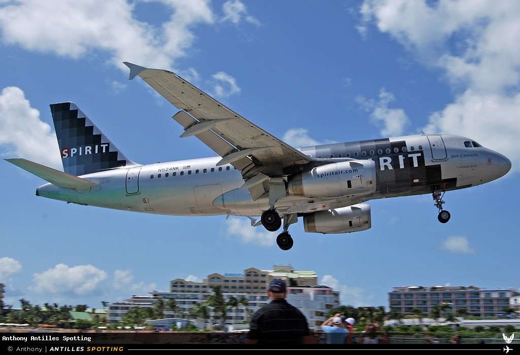 N524NK · Airbus A319, Spirit Airlines, Sint Maarten – Princess Juliana
