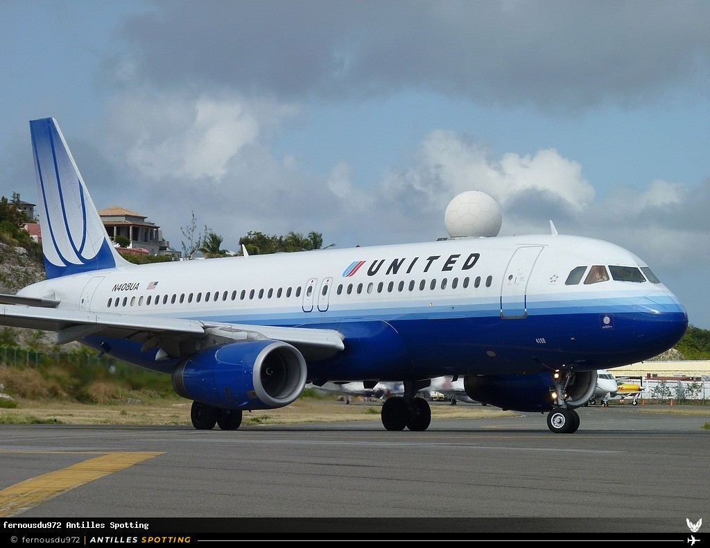 N408UA · Airbus A320, United Airlines, Sint Maarten – Princess Juliana