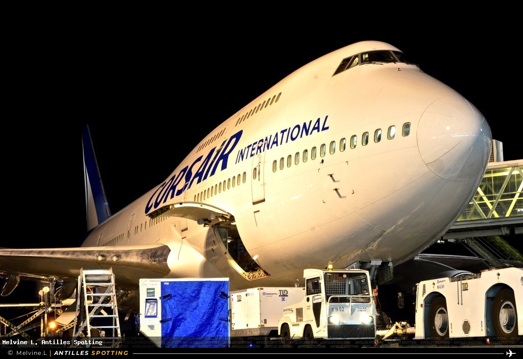 F-HSUN · Boeing 747-400, Corsair International, Pointe-à-Pitre – Maryse Condé
